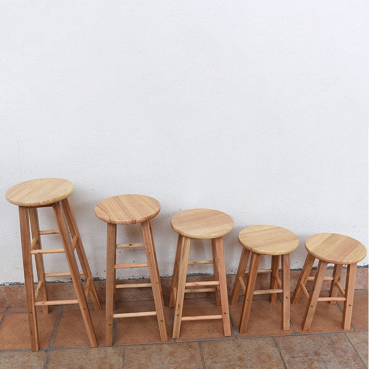 Modern Round Backless Stool Oak Solid Wood Bar Stool in Natural