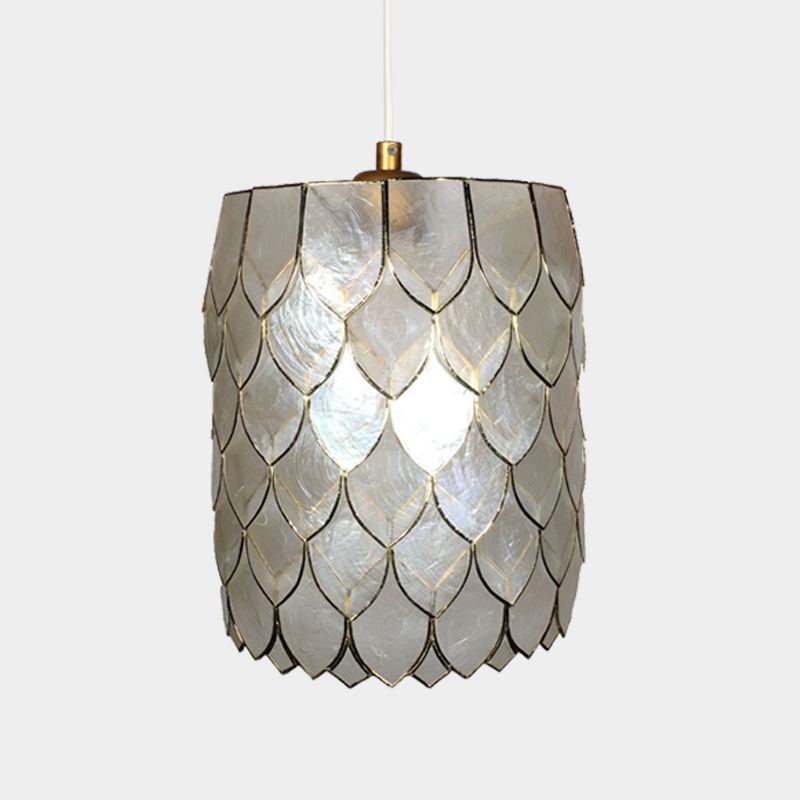 Silver Cylinder Hanging Lighting Modern 1-Light Shell Suspended Pendant Lamp with Scale Design