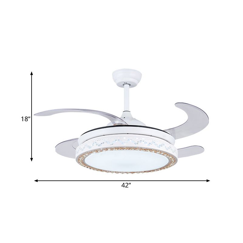Acrylrunde Hanging Lüfterlampe 42 "W LED Wohnzimmer halb Flush Mount Deckenlicht in Weiß mit 4 Klingen, Fern-/Wandsteuerung/Fernbedienung und Wandsteuerung