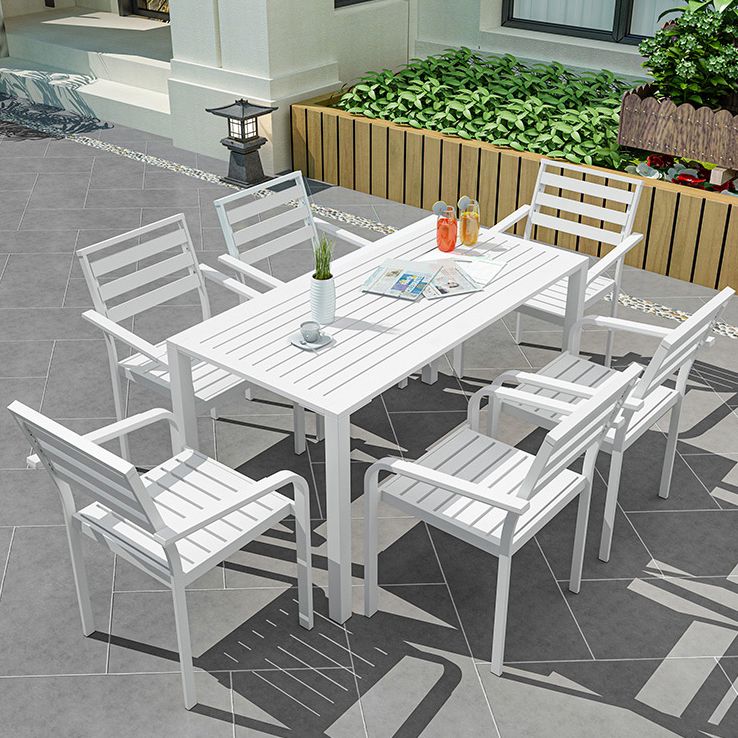 Industrial Geometric Patio Dining Table 1/5/7 PCS Plastic Wood Dining Set