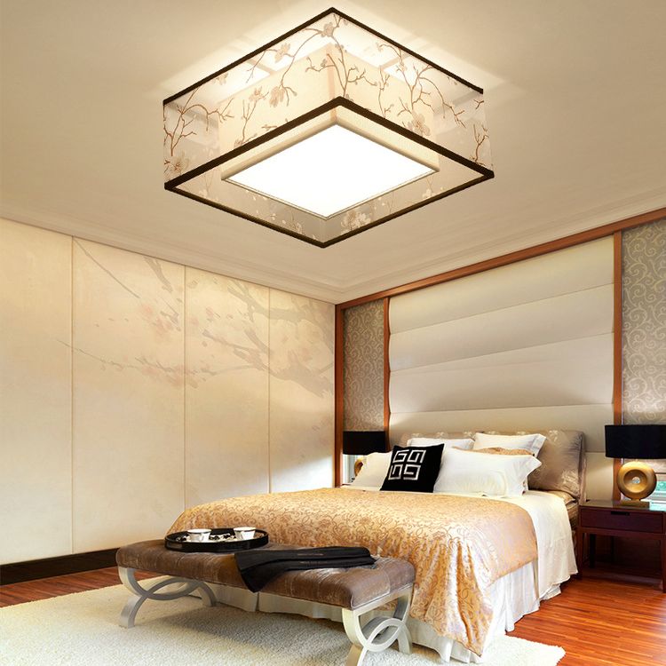 Fabric Square Flush Mount Ceiling Fixture Modern Flush Ceiling Light Fixture for Bedroom