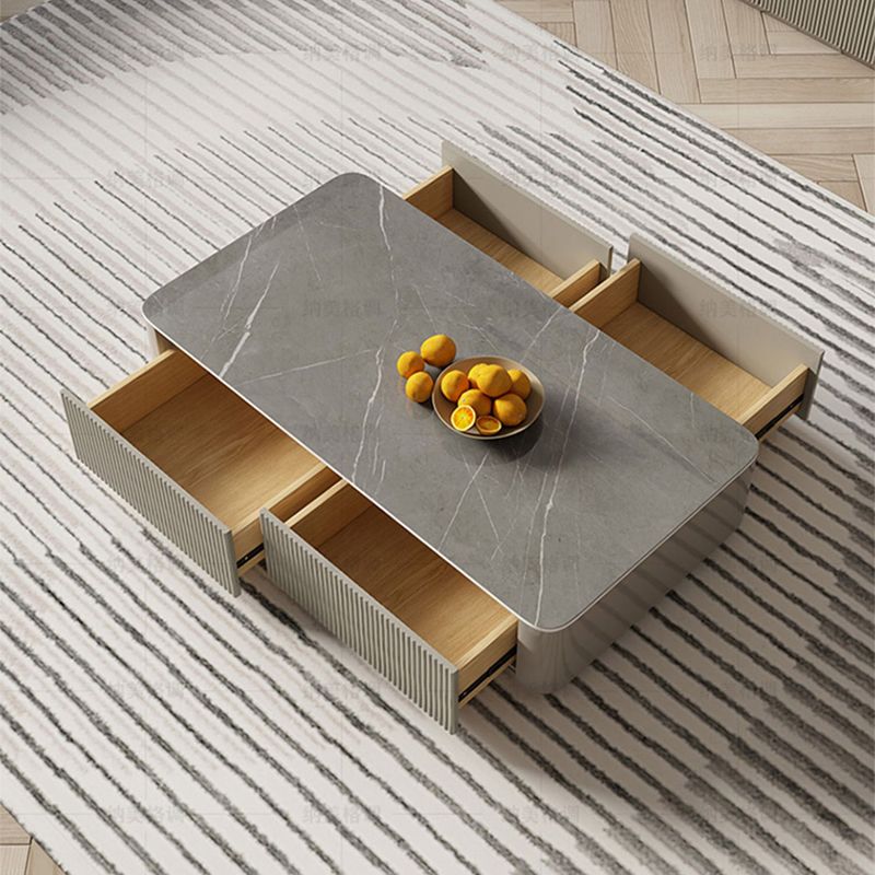 Pedestal Glam Coffee Table Rectangle Slate Single Coffee Table with Drawer