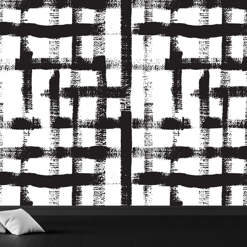 Modern Geometric Wall Mural Non-Woven Stain Resistant Black and White Wall Art for Home