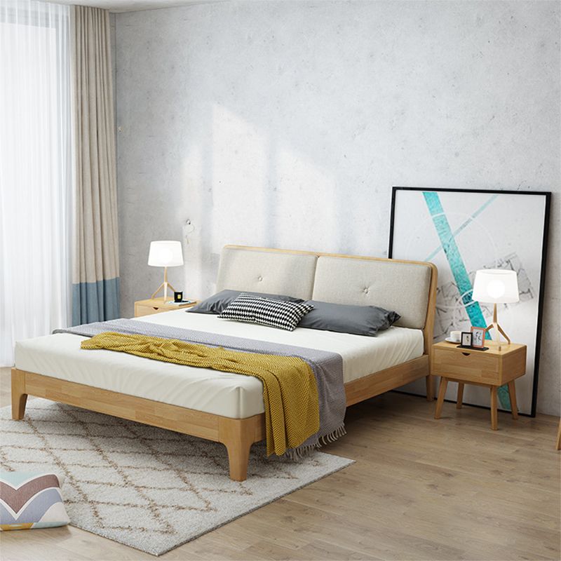 Modern Panel Bed Solid Wood Panel Standard Bed with Headboard