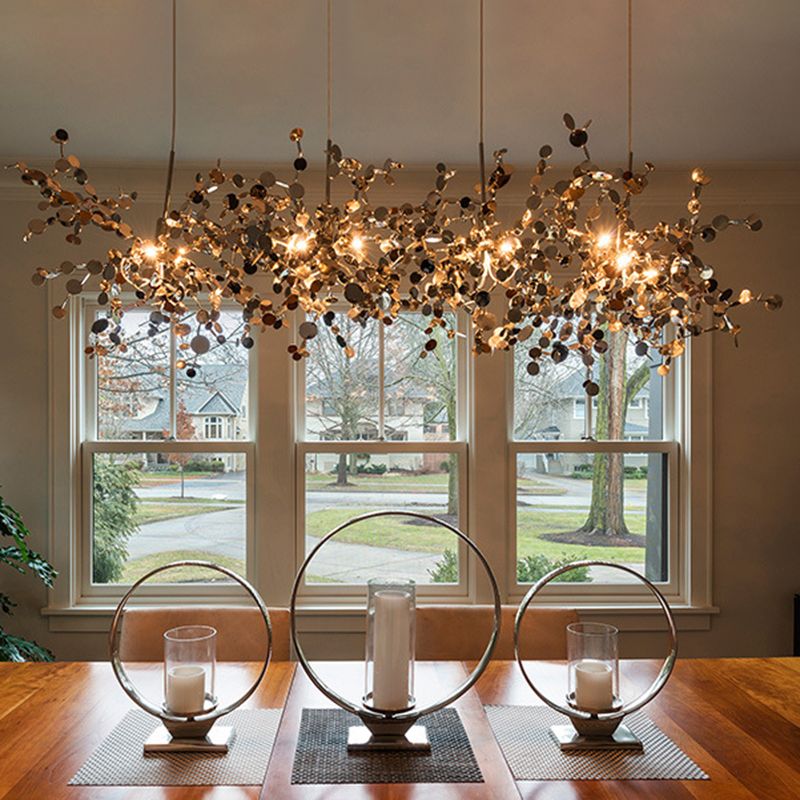 Stainless Steel Leaves Pendant Light Modern 3-Light Sequin Chandelier for Clothing Store