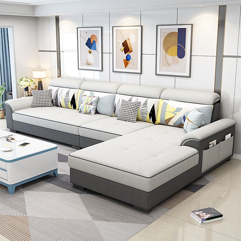 Contemporary 4-seater Sofa Sewn Pillow Back Sectional with Storage