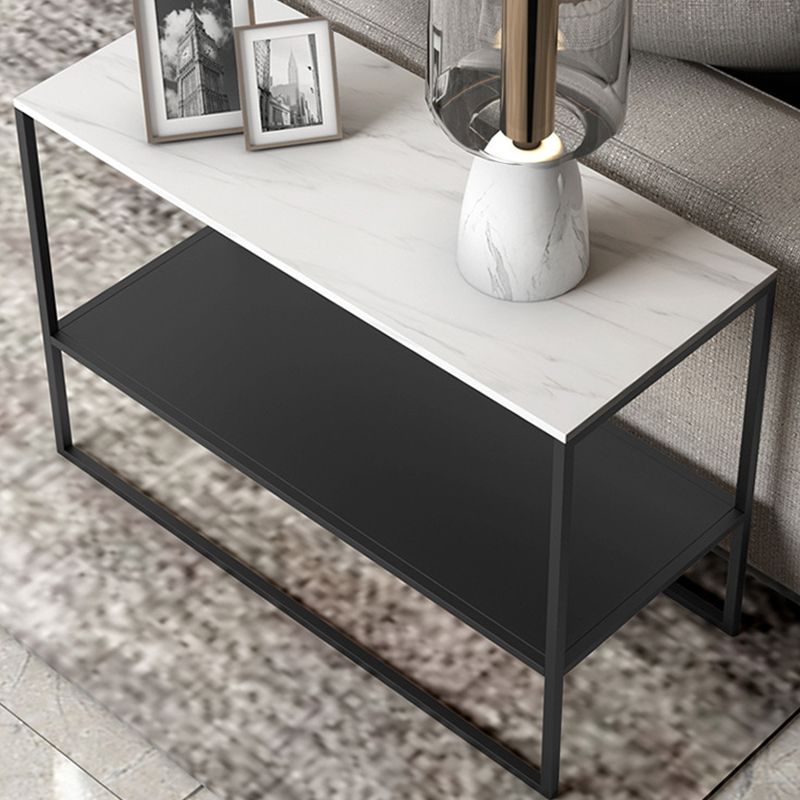 Contemporary Metal Sled with Shelf Rectangular Double Tier Living Room End Table