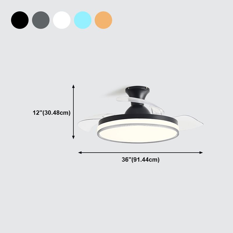 Circular Bedroom Ceiling Fan Light Frequency Conversion Nordic Style LED Semi Flush Mount