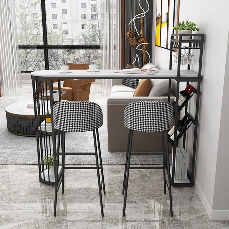 Table à manger à barre de pierre blanc glamour Double table bistrot piédestal avec casier à vin