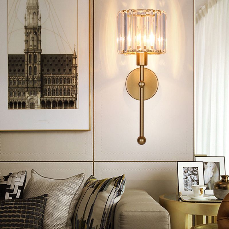 Crystal Cylinder Shape Wall Light Modern Style 1 Light Wall Light Sconce