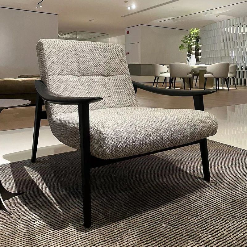 Solid Color Wooden Lounge Chair Genuine Leather Bedroom Side Chair