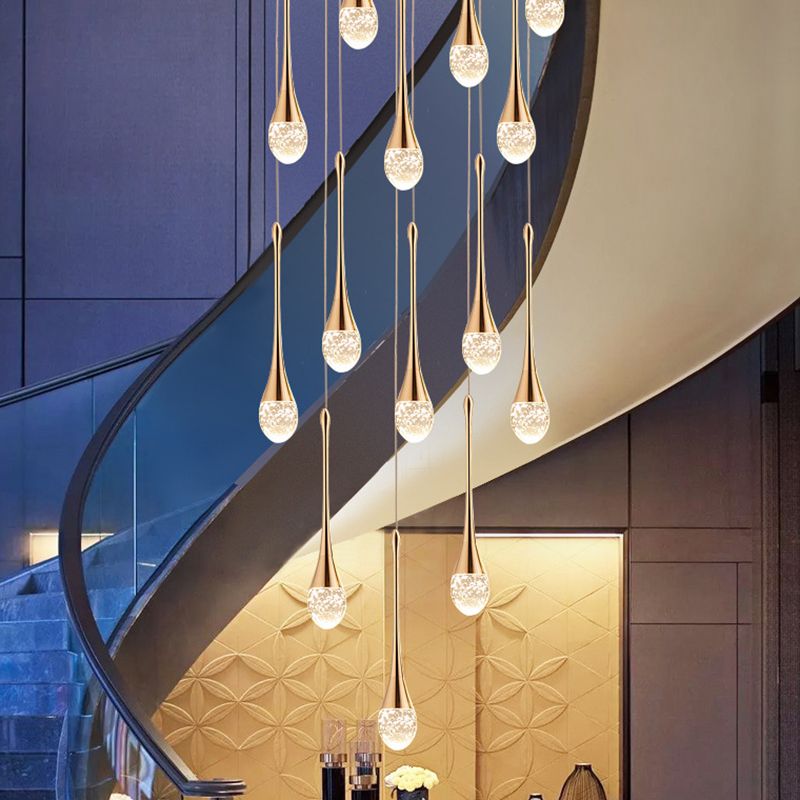 Crystal Rain Shaped Suspension Light Modern Gold LED Pendant Light for Duplex House