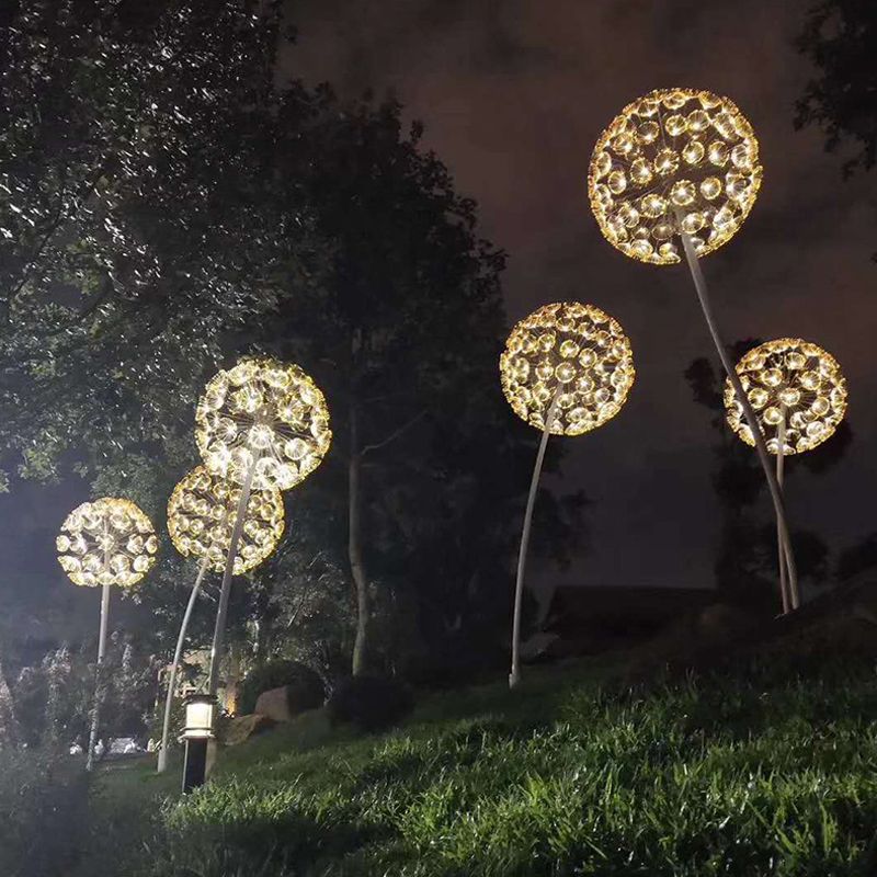 Modern Style Dandelion LED Stake Light Optical Fiber Backyard Lawn Lighting in Clear