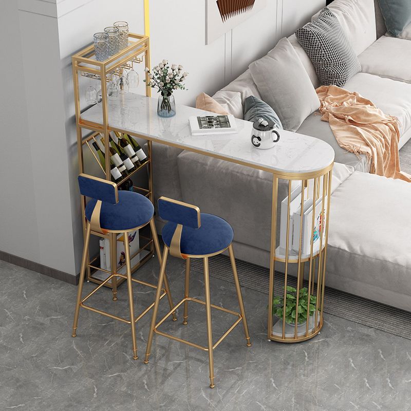 Glam Round Dining Stools Metal Low Back Bar Stools with Footrest