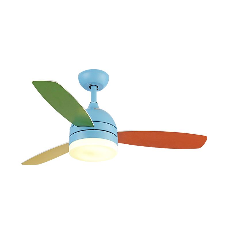 Dome Pendant Fan Lighting Kids Acrylic LED Pink/Blue Semi Flush Mount Light with 3 Colorful Blades for Bedroom, 39" Wide