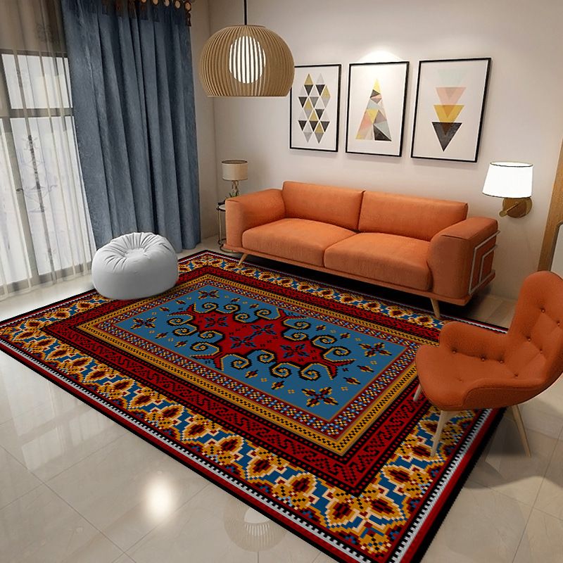 Moroccan Tribal Print Rug Nostalgia Polyester Indoor Rug Stain Resistant Carpet for Home Decor
