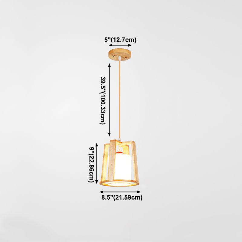 Modern Creative Pendant Light Wooden Geometric Hanging Lamp with White Fabrics Shade