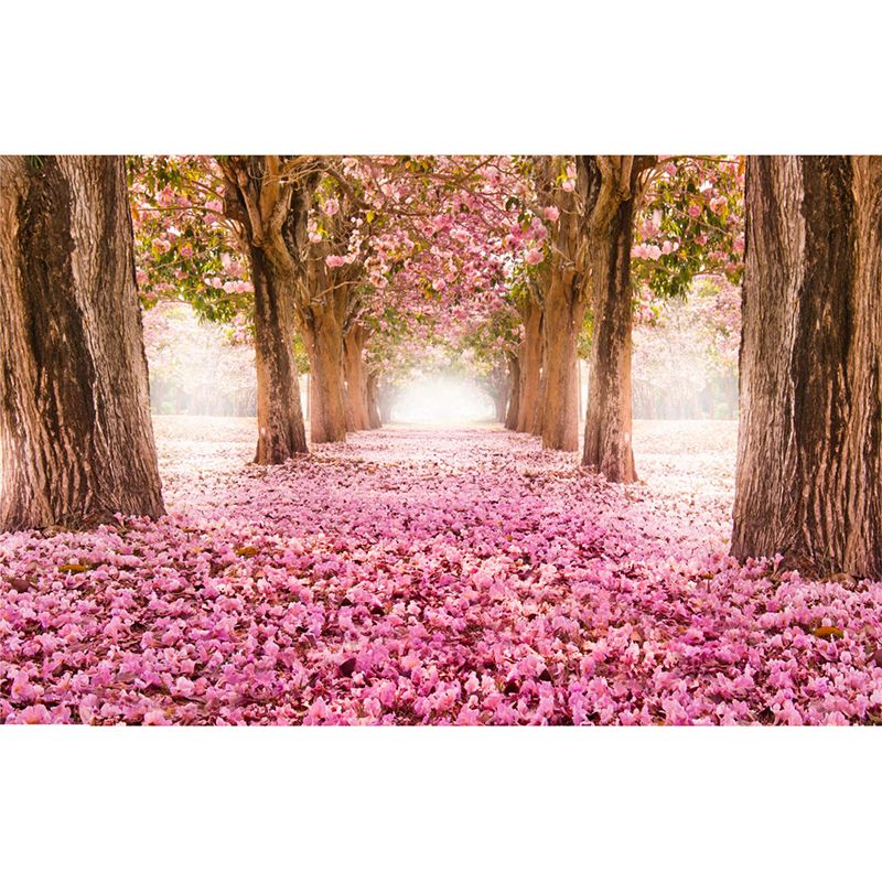 Pink Flower Landscape Mural Wallpaper Stain Resistant Modern Dining Room Wall Covering