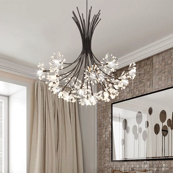 Lampada il lampadario in perline di cristallo trasparente con design bouquet moderno 13/19 luci nere/cromo lampada sospesa