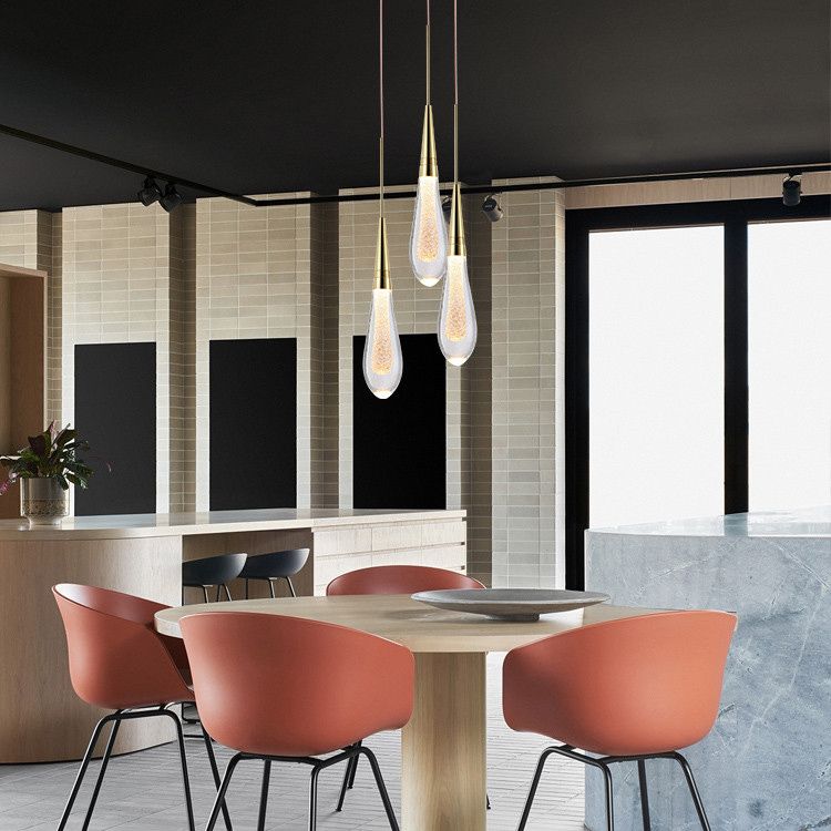 Gold LED Hanging Lamp in Modern Artistic Style Crystal Teardrop Pendant Light for Interior Spaces