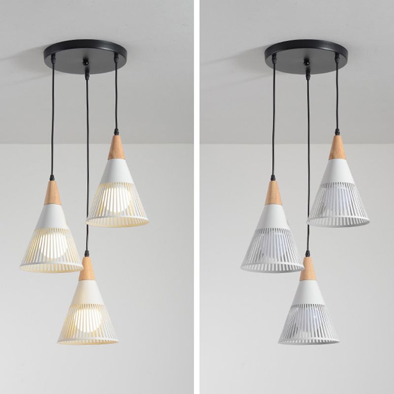 Noordse moderne stijl taps toelopende houten bovenste hanglamp metalen draadkooi woonkamer hangende lamp