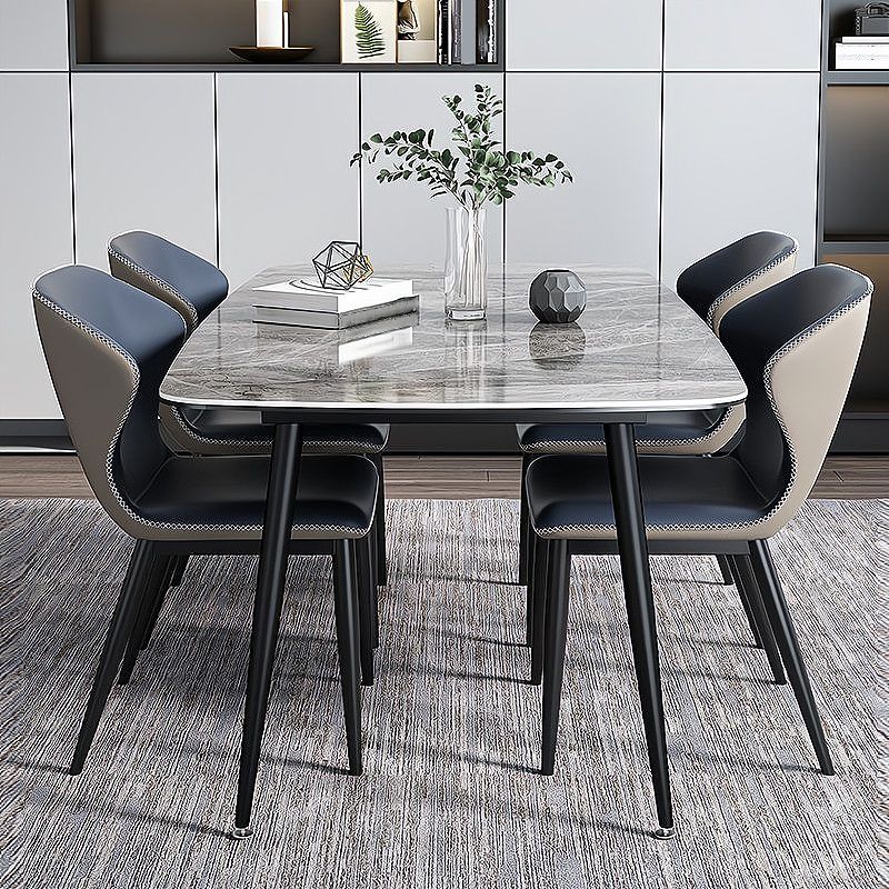 Sintered Stone Dining Table Industrial Style Black 4 Legs Base Rectangle Table for Dining Room