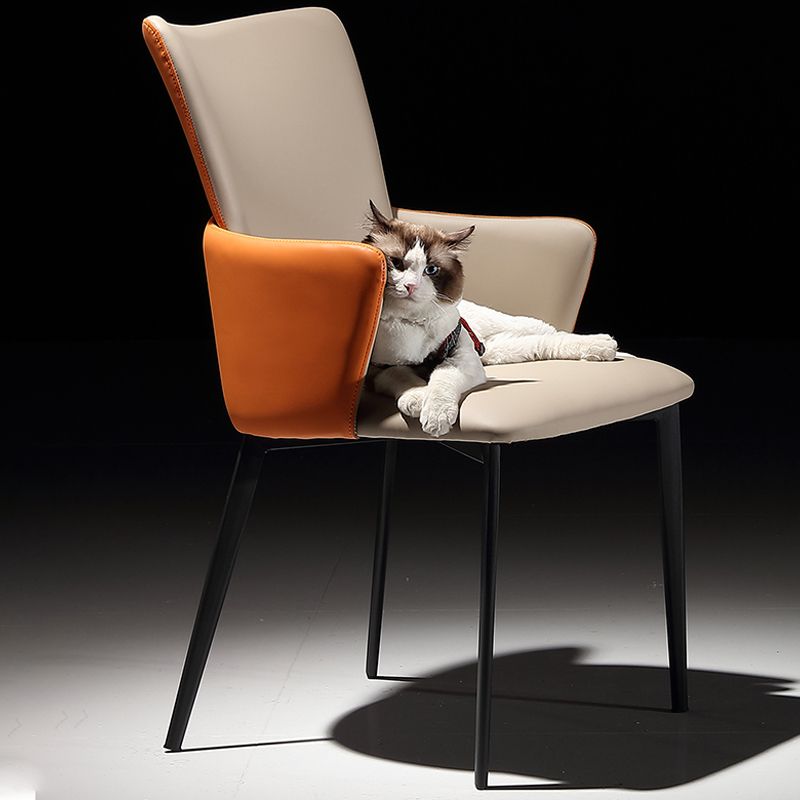 Upholstered Faux Leather Armchair Indoor Industrial Dining Chair with Metal Legs