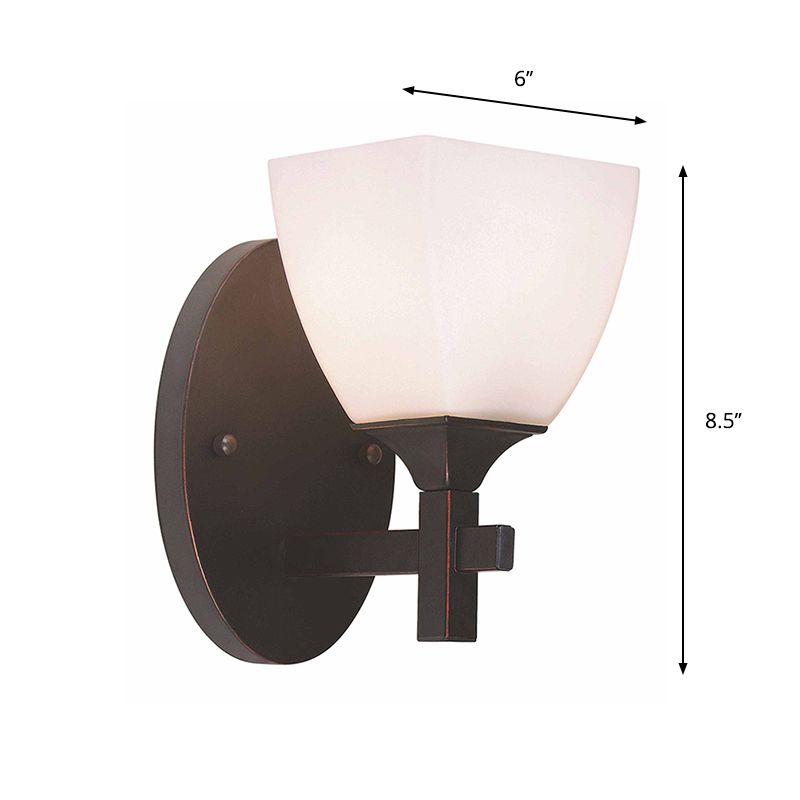 Trapezoid Indoor Wall Mount Lamp Traditional Cream Glass 1 Light Black Wall Sconce Lighting