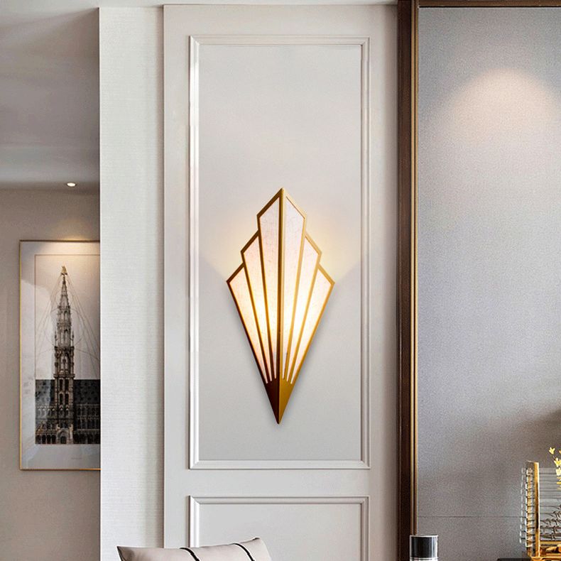 Post-modern Style Metal Geometric Wall Lamp Creative Fabric Shade Wall Mount Light in Electroplated Gold
