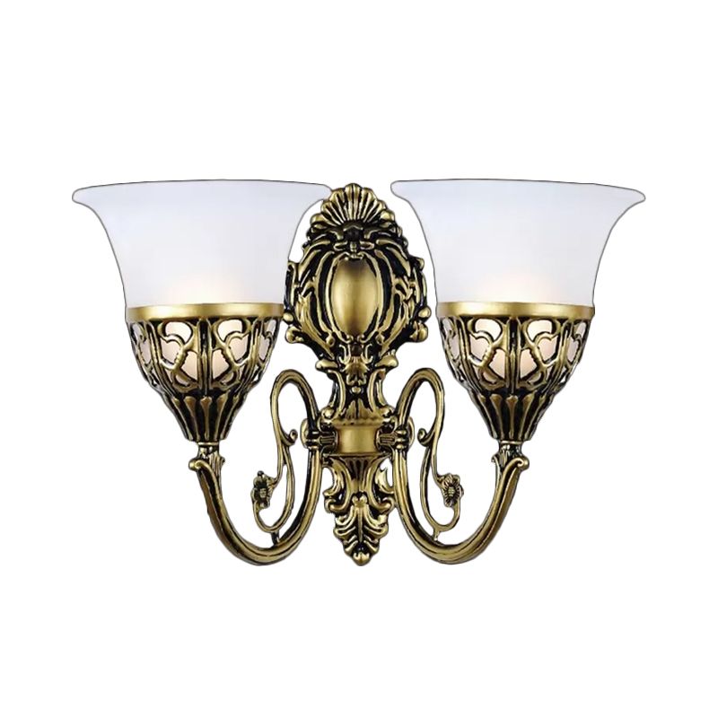 Bronze 2 lumières Moup Mot Lampe vintage Verre blanche Verre Verre Verre de cloche Éclairage pour le couloir pour le couloir