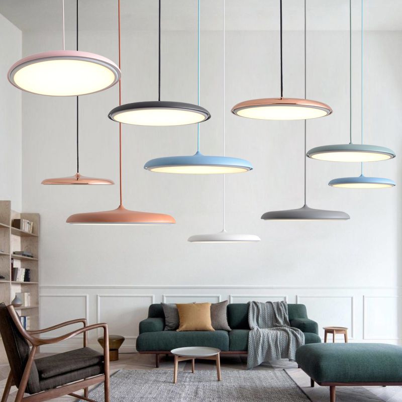 Dinning Room LED Hanging Light Kit Simplicity Ceiling Pendant Lamp with Disc Metal Shade