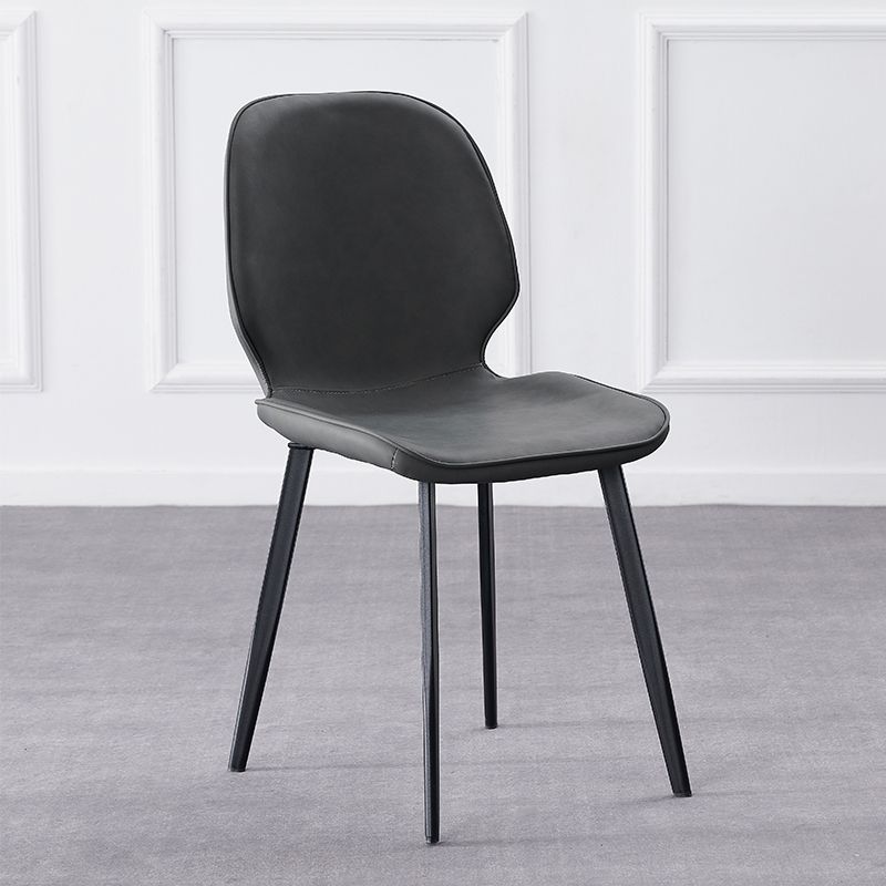 Modern Style Chair Faux Leather and Metal Dining Side Chair for Home