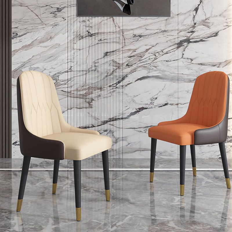 Scandinavian Style Solid Back Arm Chairs Leather Dining Chairs with Wooden Legs
