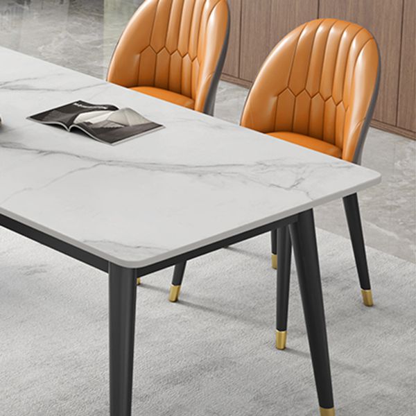 Sintered Stone White Tone Table Luxury Style 4 Legs Table for Dining Room