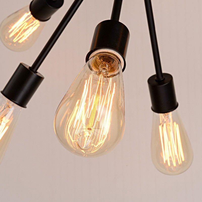 Barra Sputnik colgante ligero de metal industrial accesorio de iluminación de araña de acabado negro