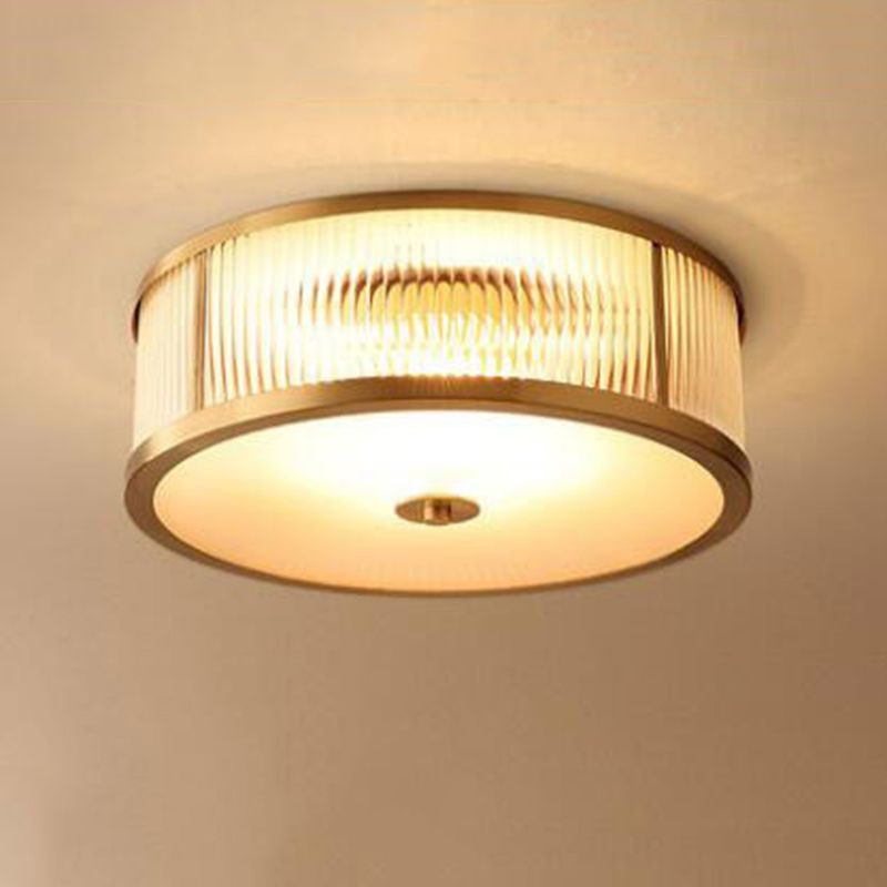Montura de oro de vidrio en la circular de cobre de estilo clásico de cobre Luz de techo para sala de estar