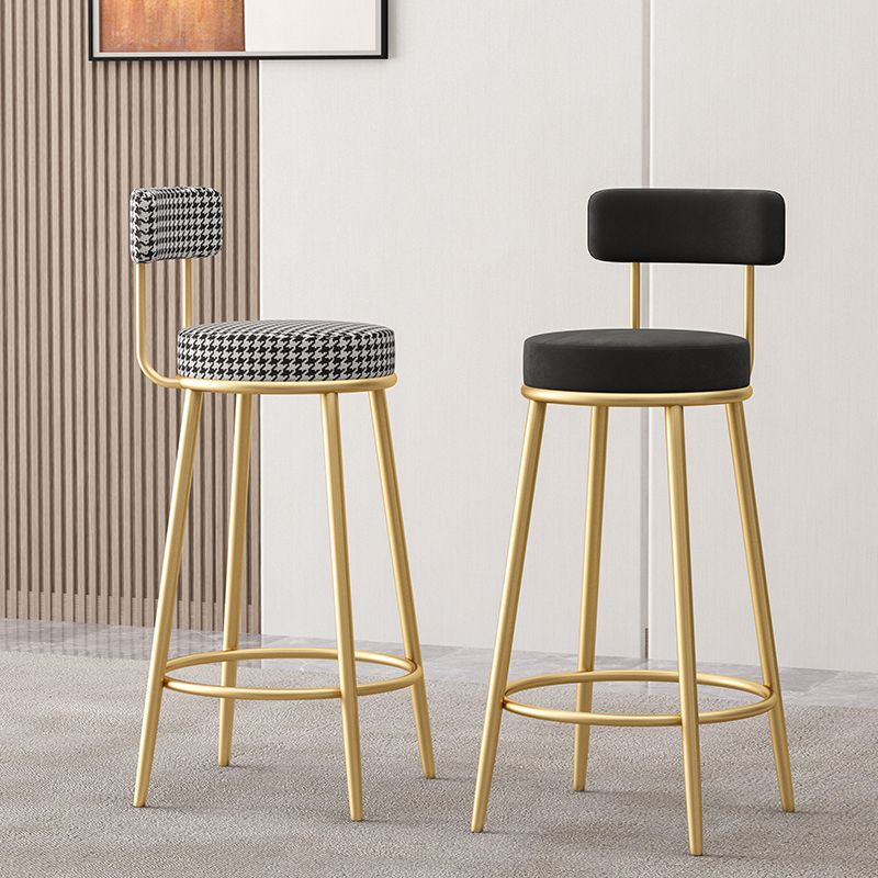 Glam Fabric Bar Stools Low Back Round Seat Barstool with 4 Gold Iron Legs