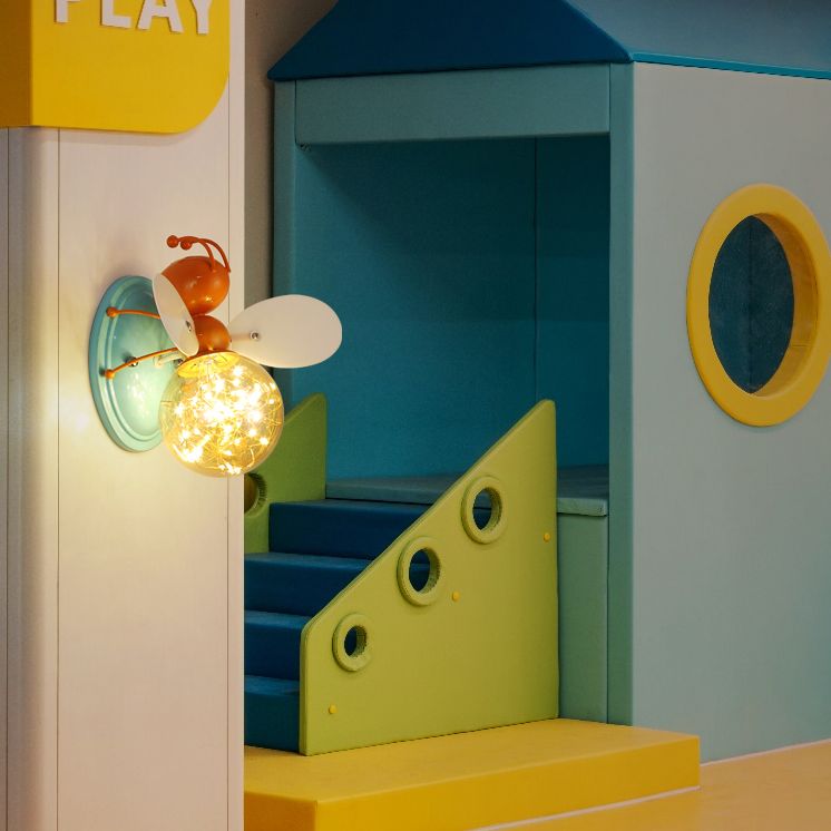 Creative Cartoon Style Bee Shaped Wall Sconce Glass 1 Light Sconces for Bedroom