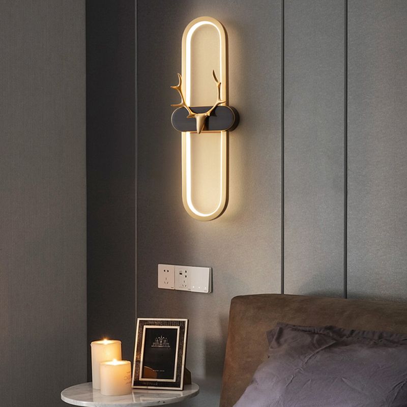 Nordic Style Brass Wall Light Oval Shape LED Wall Sconce in Gold for Living Room