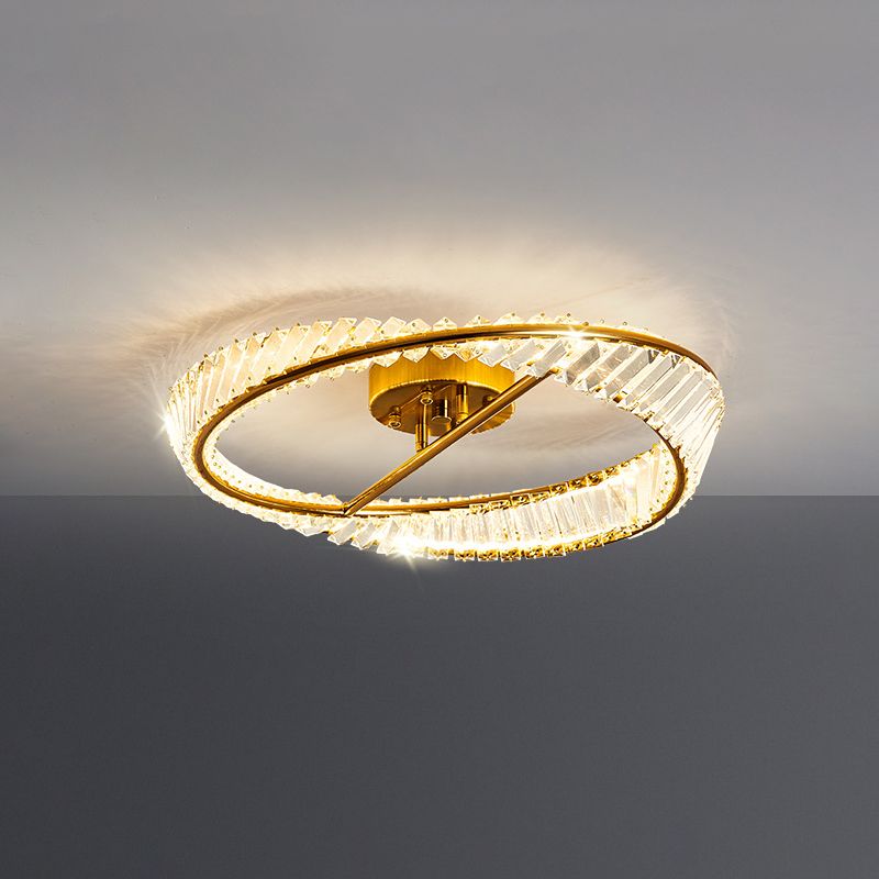 Plafonnier LED en métal galvanisé, style créatif moderne, montage circulaire en cristal, doré