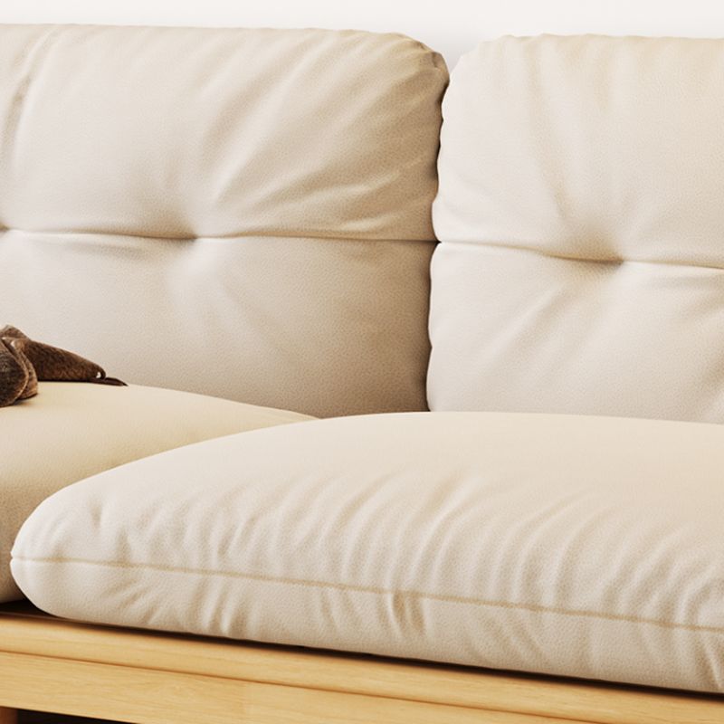Solid Wood Tufted Settee Flared Arm Beige Cushions Sofa -39.4" H