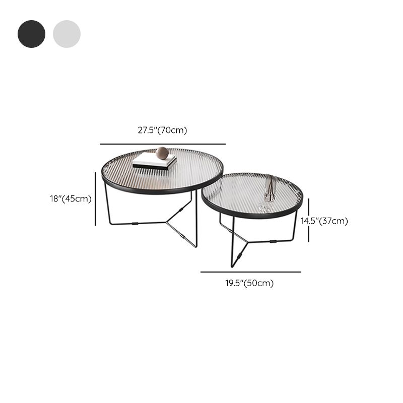 Contemporary Cross Legs Glass Round Metal Nesting Coffee Table Set