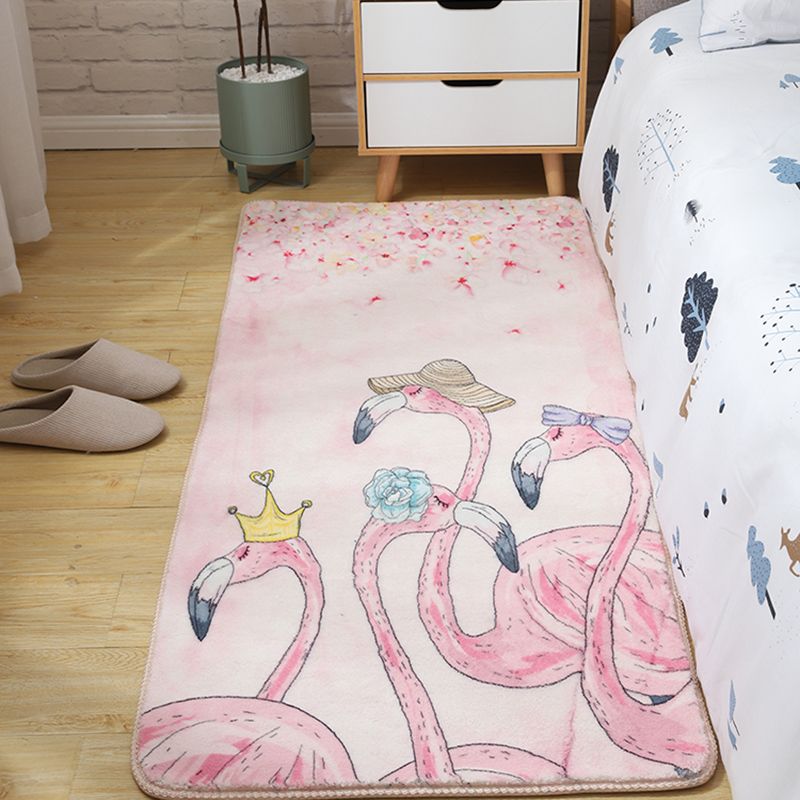 Contemporary Flamingos Print Carpet Polyester Area Rug Non-Slip Backing Indoor Carpet for Bedroom