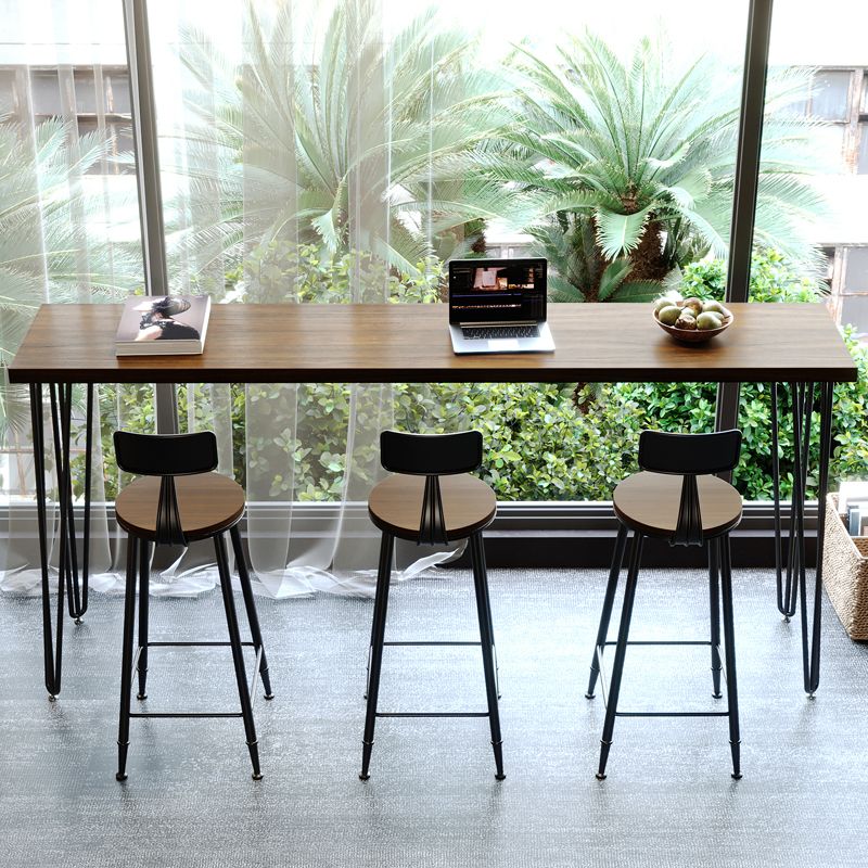 Rectangle Bar Pub Table Set 1/4 Pcs Solid Wood Top Bar Table and Iron Stools