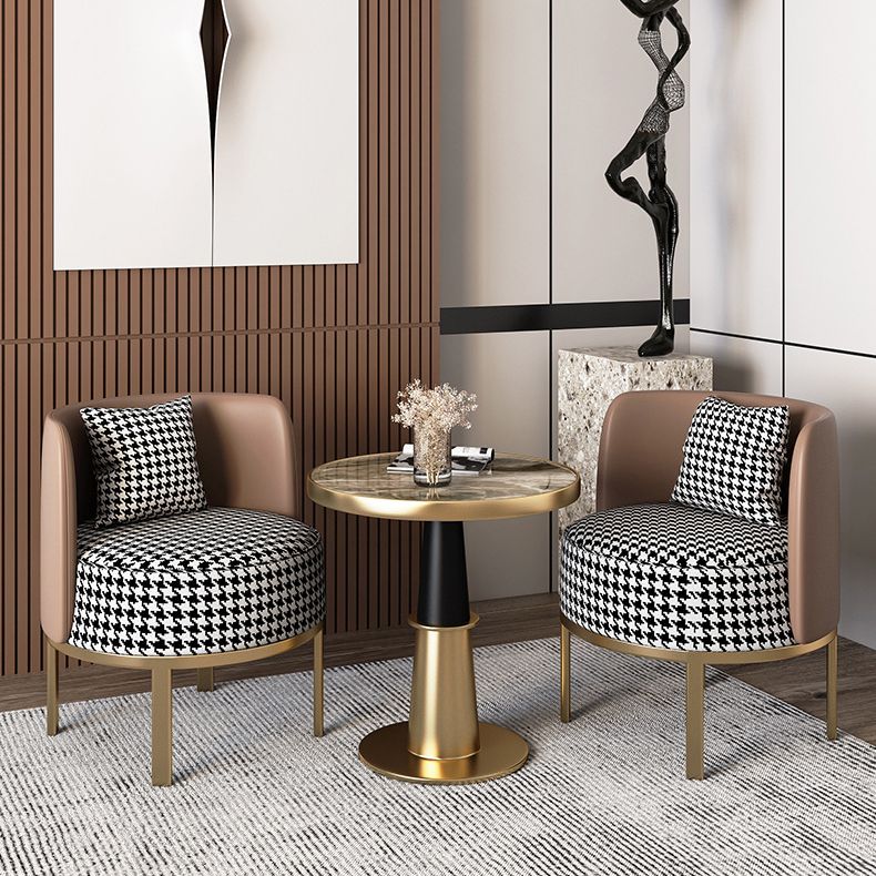 Modern Round Dining Table for Kitchen Glossy Grey Dinette Table with Metal Base