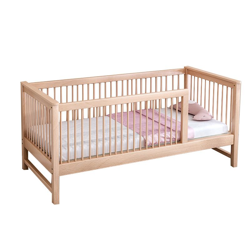 Farmhouse Style Beech Crib Solid Wood Baby Crib with Guardrails