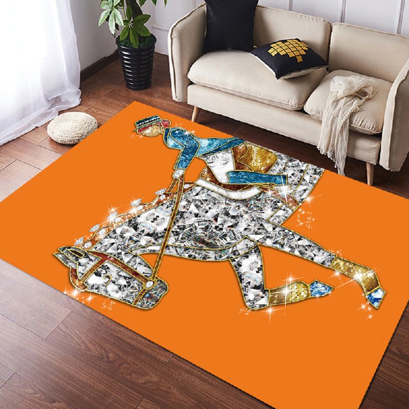 Orange Tone Modern Indoor Rug Polyester Horse Print Carpet Easy Care Rug for Home Decoration