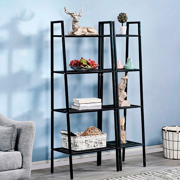 Ladder Bookshelf Metal Contemporary Open Bookcase for Home Office