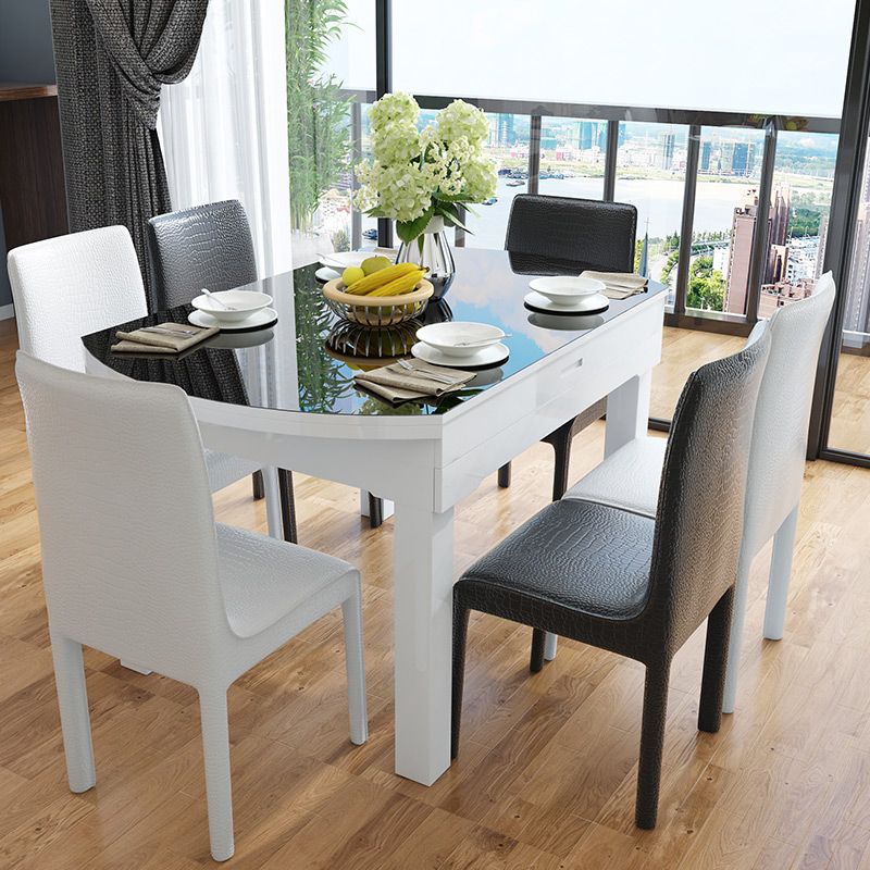 Contemporary Tempered Glass Top Dining Room Set Folding for Kitchen
