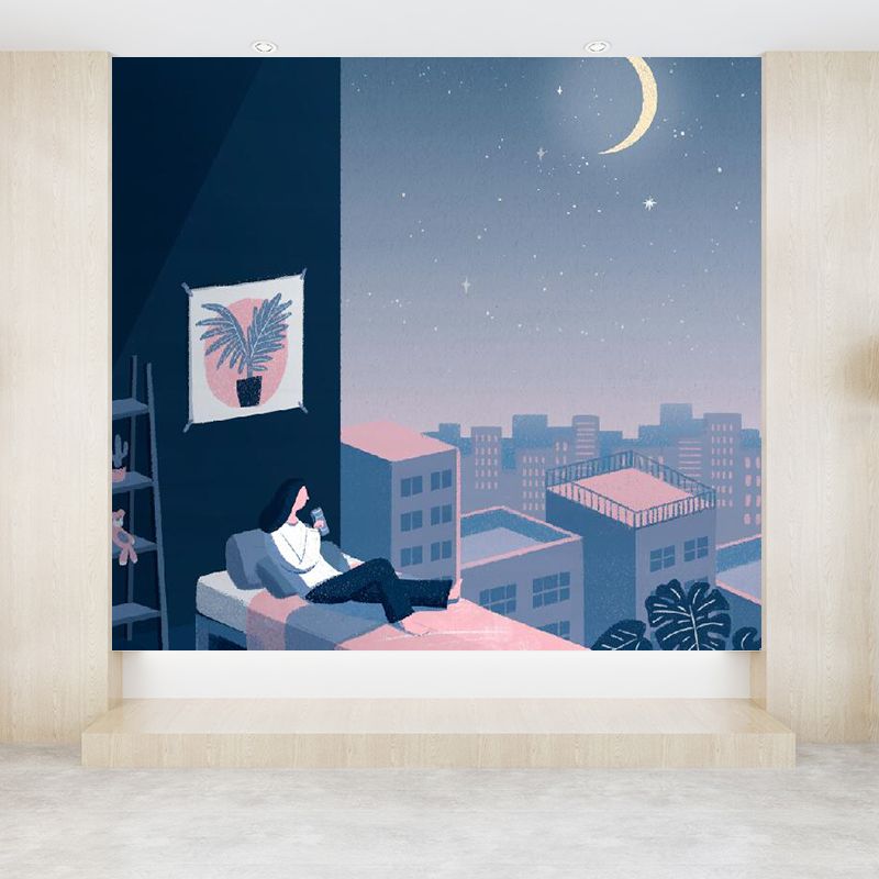 Contemporary Starry Sky View Mural Decal Blue Stainproofing Wall Decor for Bathroom